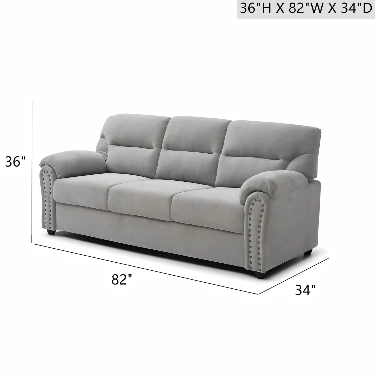 Hamilton stationary sofa with nailhead trim in grey fabric on Tampa Home & Garden Store