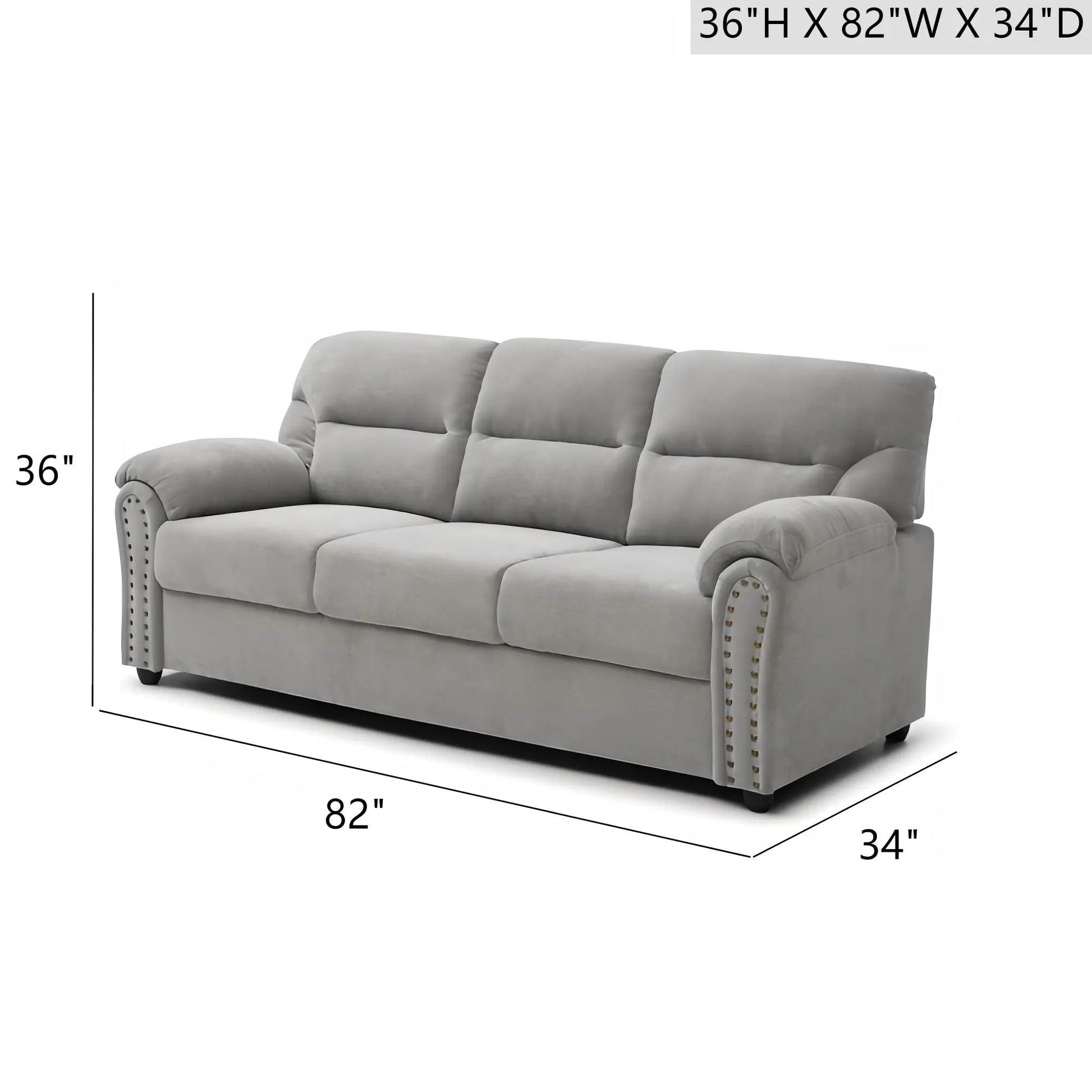 Hamilton stationary sofa with nailhead trim in grey fabric on Tampa Home & Garden Store