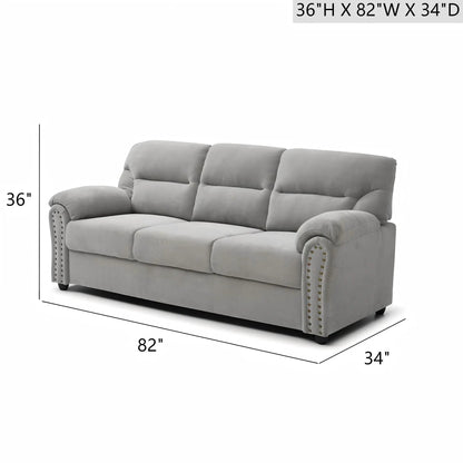 Hamilton stationary sofa with nailhead trim in grey fabric on Tampa Home & Garden Store
