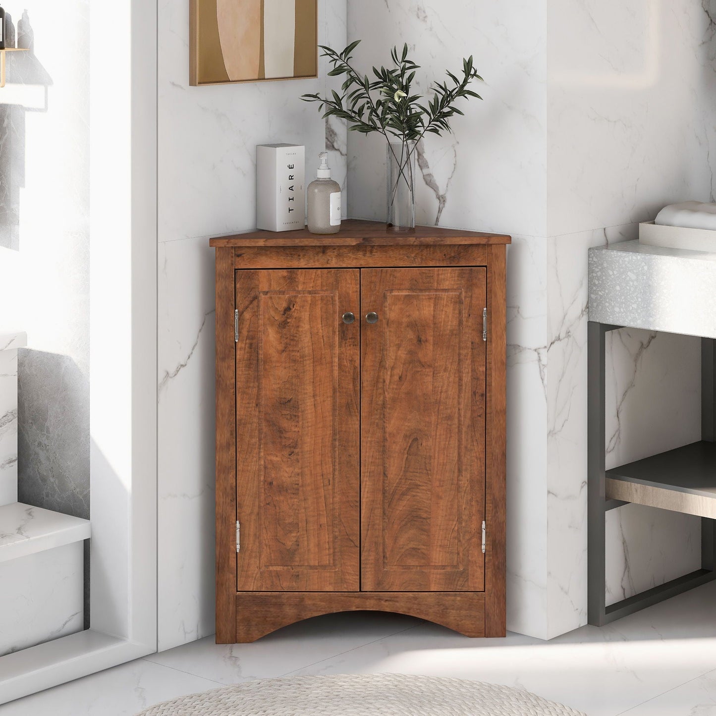 Triangle bathroom storage cabinet brown wood linen cabinet HouseOfZazla on Tampa Home & Garden Store