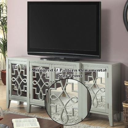 Kacia Console Cabinet by HouseOfZazla; mirrored, patterned front accent cabinet in light gray on Tampa Home & Garden Store