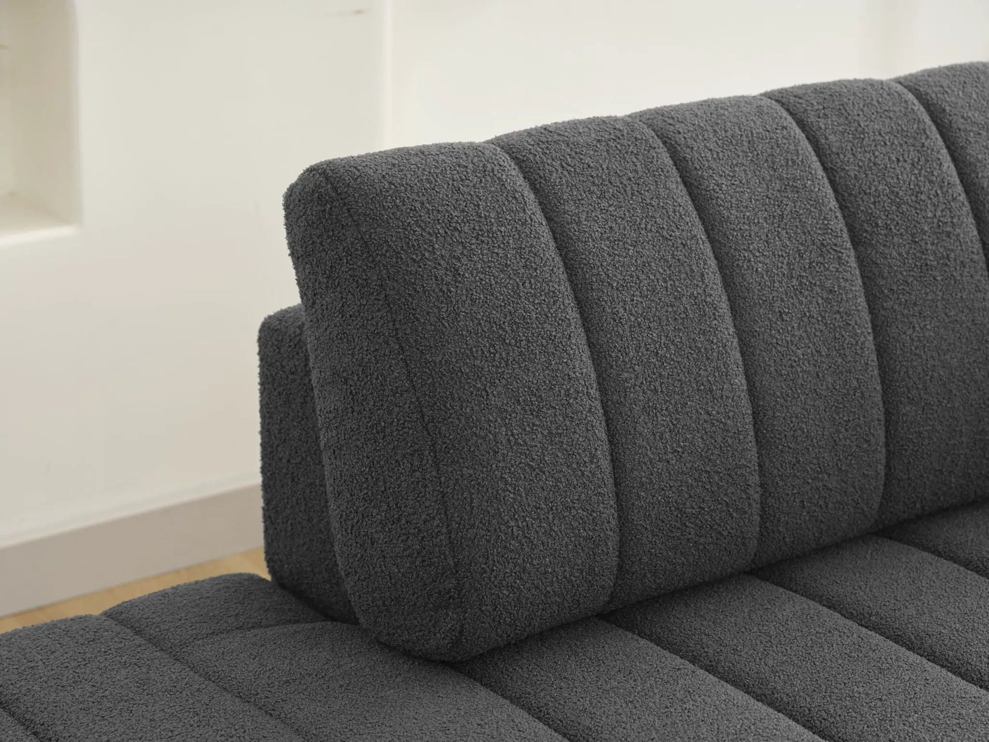 Jessica Lamb Wool Sectional Sofa With Chaise charcoal boucle upholstery stationary sectional on Tampa Home & Garden Store