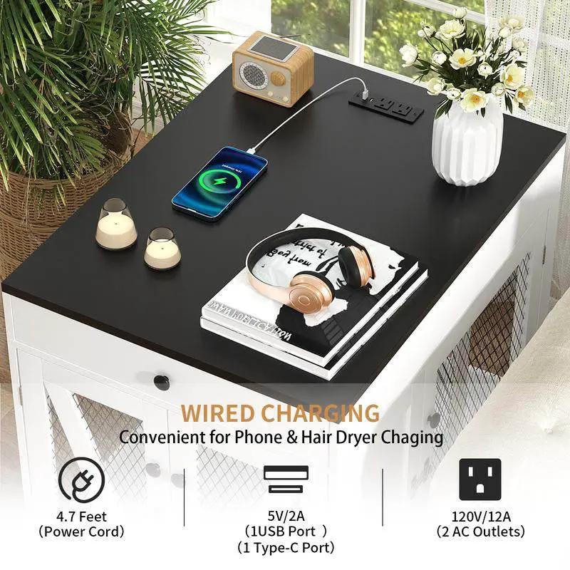 Dog crate end table The Max & Rex Collection with black wooden top, drawer, USB charging on Tampa Home & Garden Store