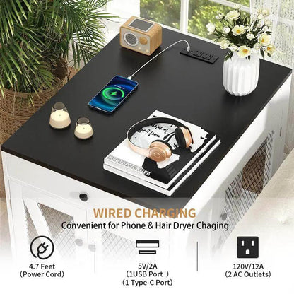 Dog crate end table The Max & Rex Collection with black wooden top, drawer, USB charging on Tampa Home & Garden Store