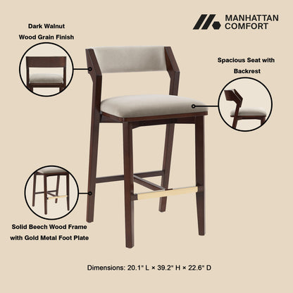 HouseOfZazla Bar Height Barstool with Backrest in dark Beech wood frame and pearl silver upholstery on Tampa Home & Garden Store