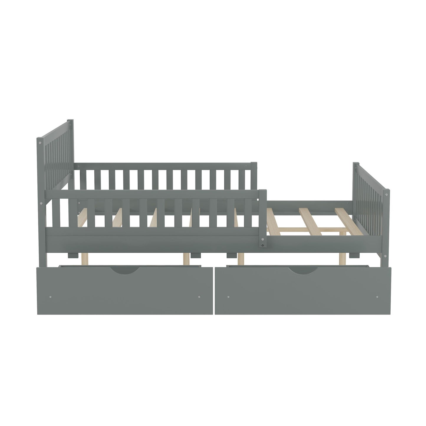HouseOfZazla gray platform bed with guardrails on both sides and two storage drawers on Tampa Home & Garden Store