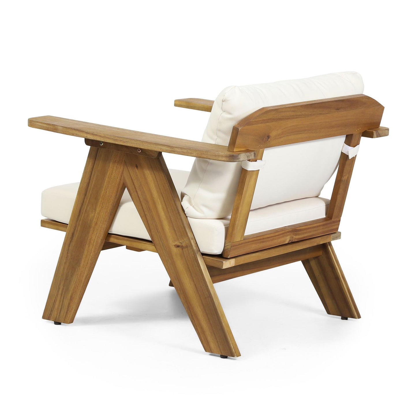 Outdoor Acacia Wood Club Chairs with Cushions (Set of 2), teak frame, beige cushions on Tampa Home & Garden Store