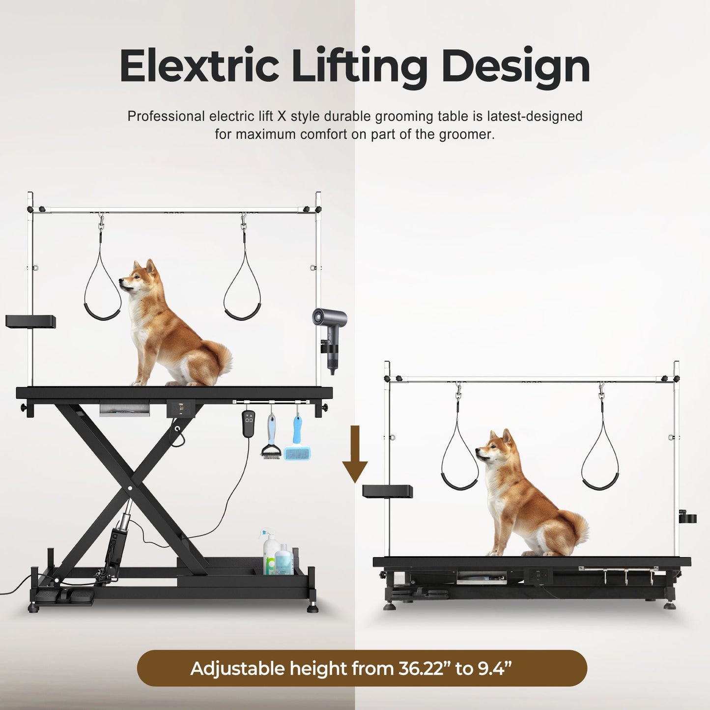 Super Deluxe Electric Pet Grooming Table height adjustable, black steel frame by HouseOfZazla on Tampa Home & Garden Store