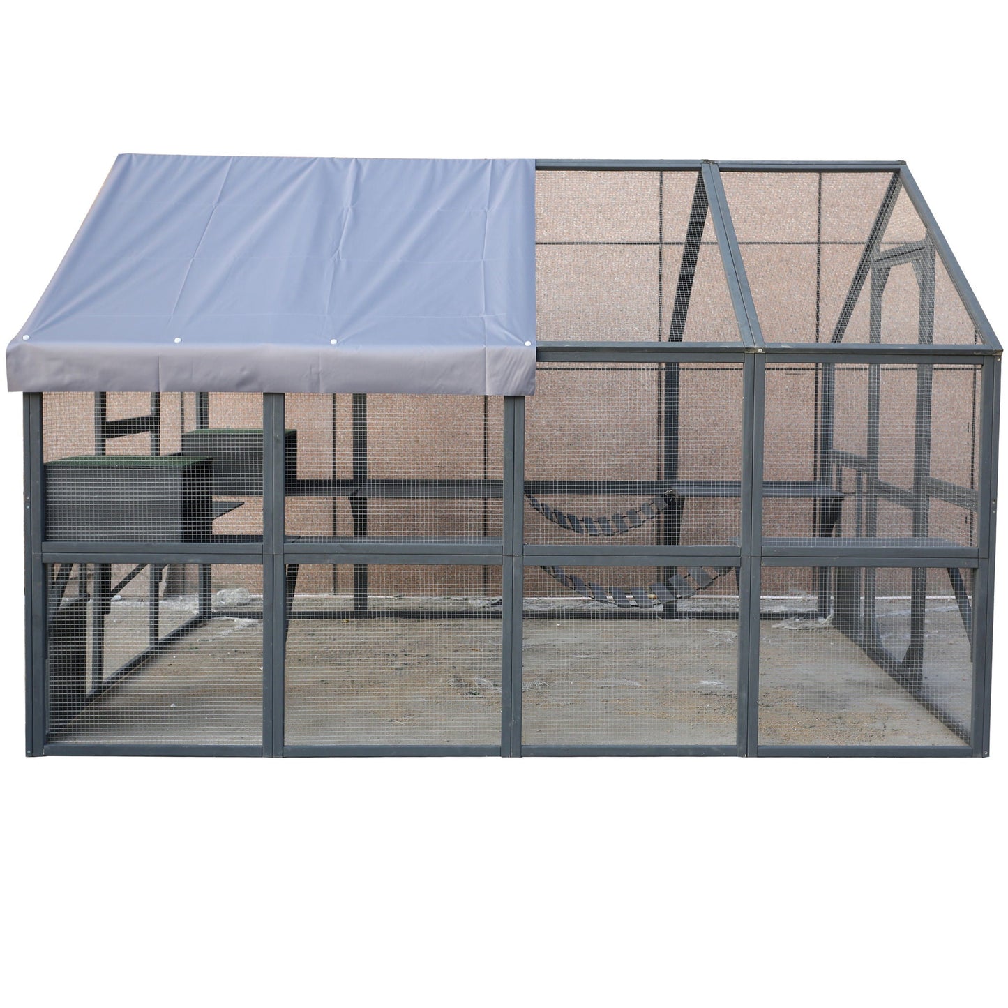 Spacious Wooden Cat Enclosure with Gray Roof