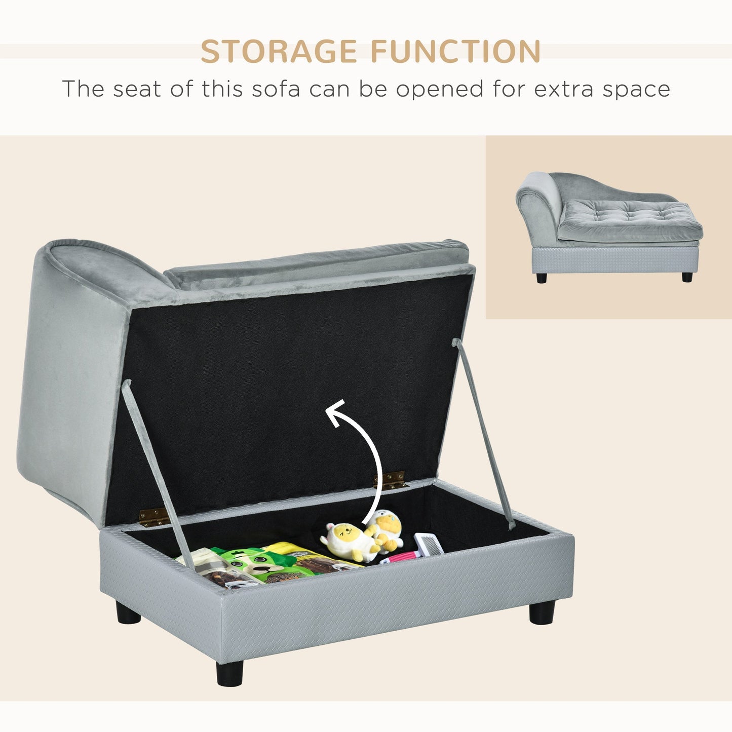 PawHut luxury dog bed for small dogs with hidden storage in gray fabric storage ottoman on Tampa Home & Garden Store