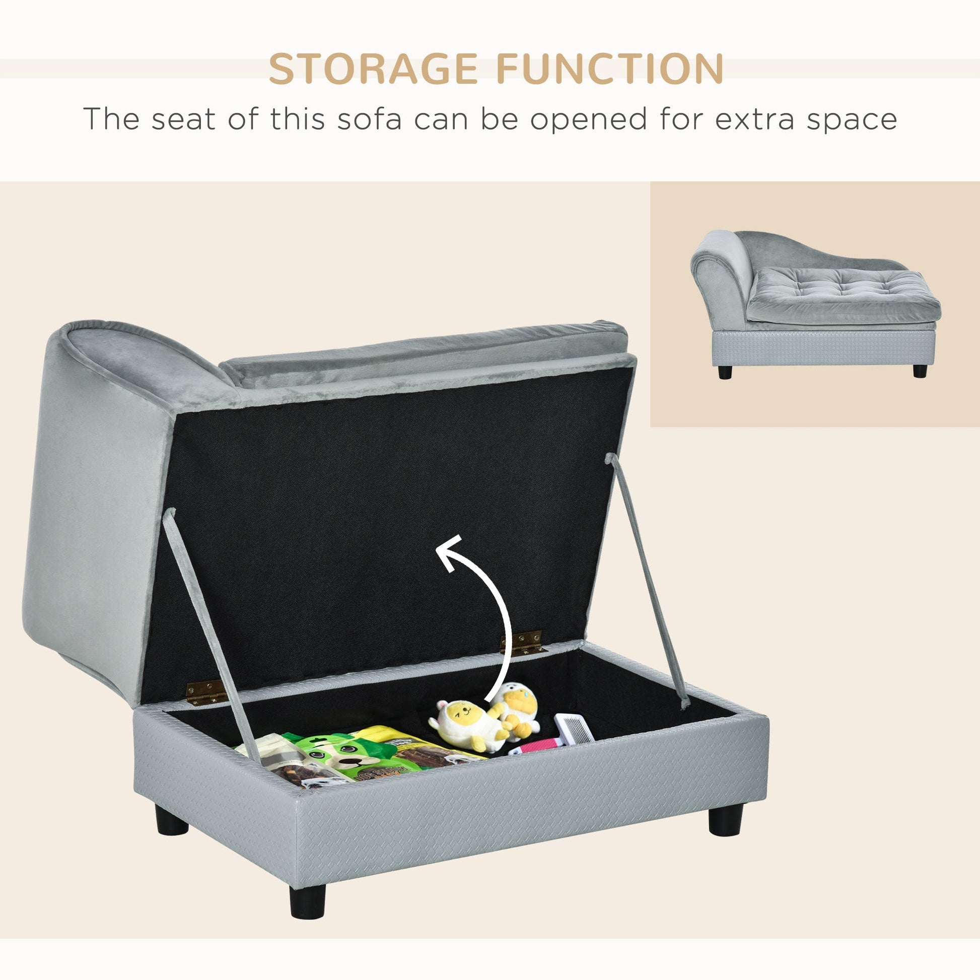 PawHut luxury dog bed for small dogs with hidden storage in gray fabric storage ottoman on Tampa Home & Garden Store