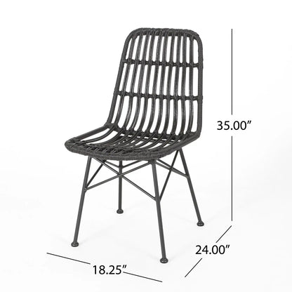 Sawtelle Outdoor Dining Chair, black woven rattan-style seat with curved back and metal legs on Tampa Home & Garden Store
