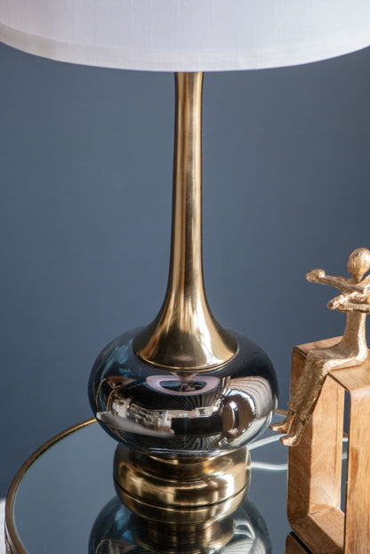 D15x29 Table Lamp Glass Drum Shade brass-gold finish orb base white shade on Tampa Home & Garden Store