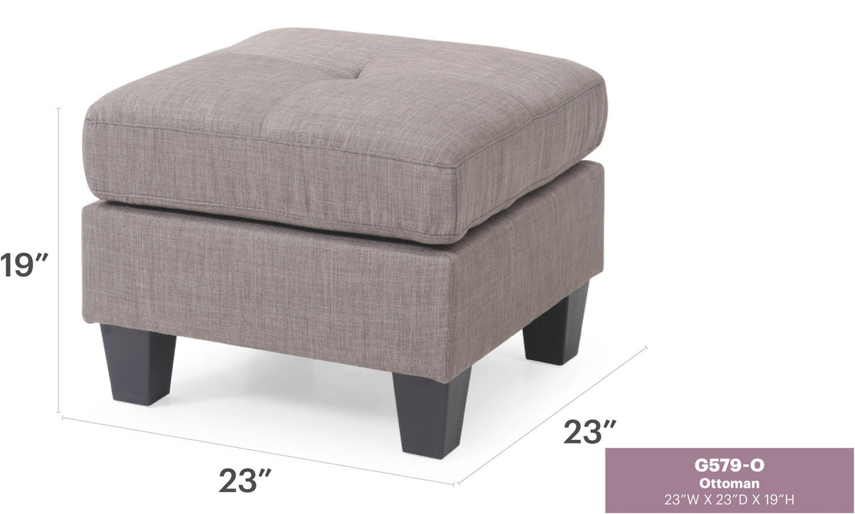 Upholstered ottoman by HouseOfZazla in gray fabric with dark wood legs on Tampa Home & Garden Store