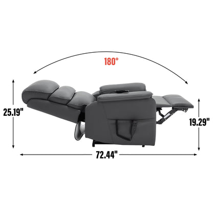 Grey cat-proof leather dual motor power lift recliner by HouseOfZazla, 180-degree recline on Tampa Home & Garden Store