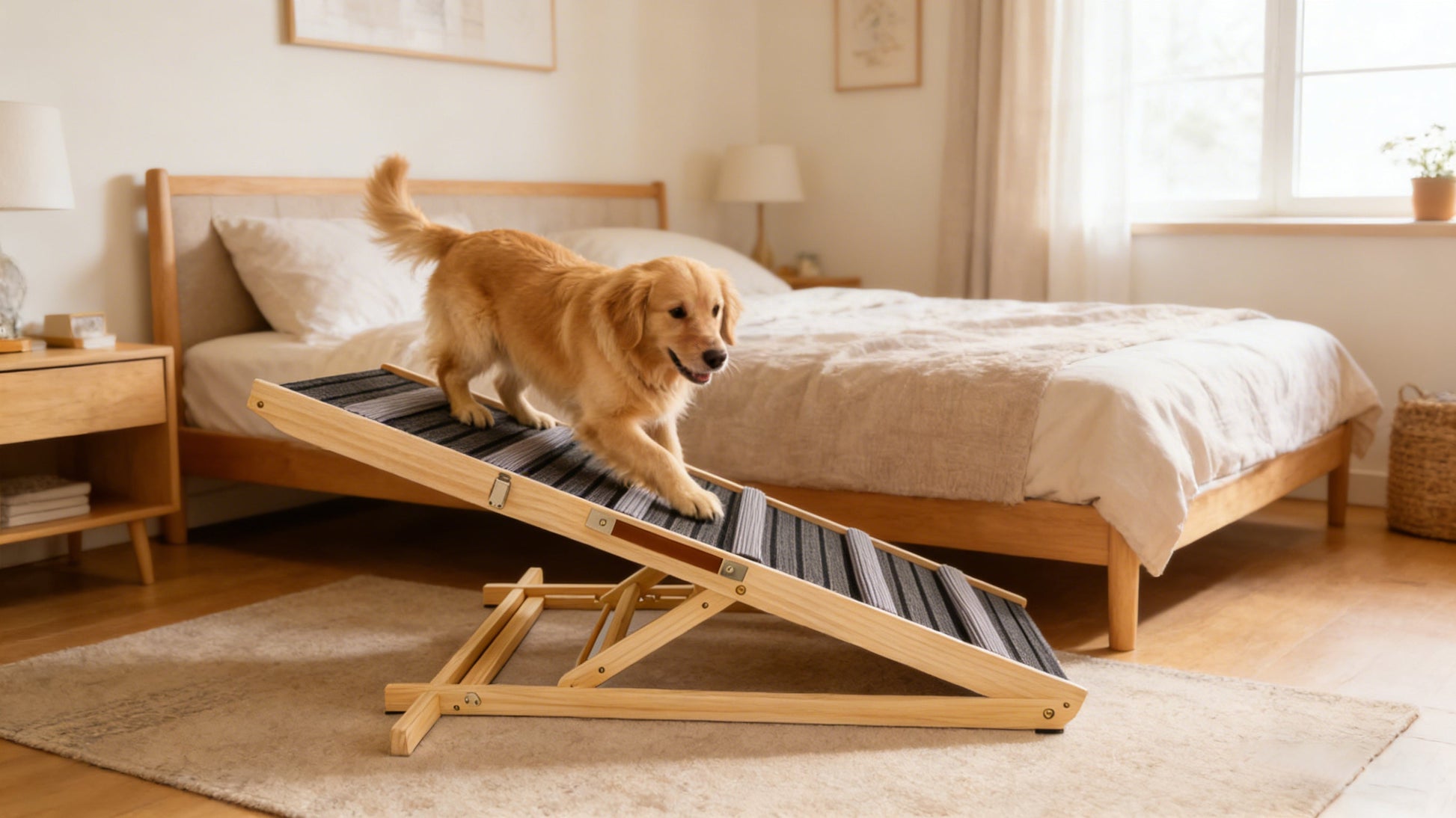 Dog ramp for couch by HouseOfZazla with adjustable height and non-slip pads; wooden frame on Tampa Home & Garden Store