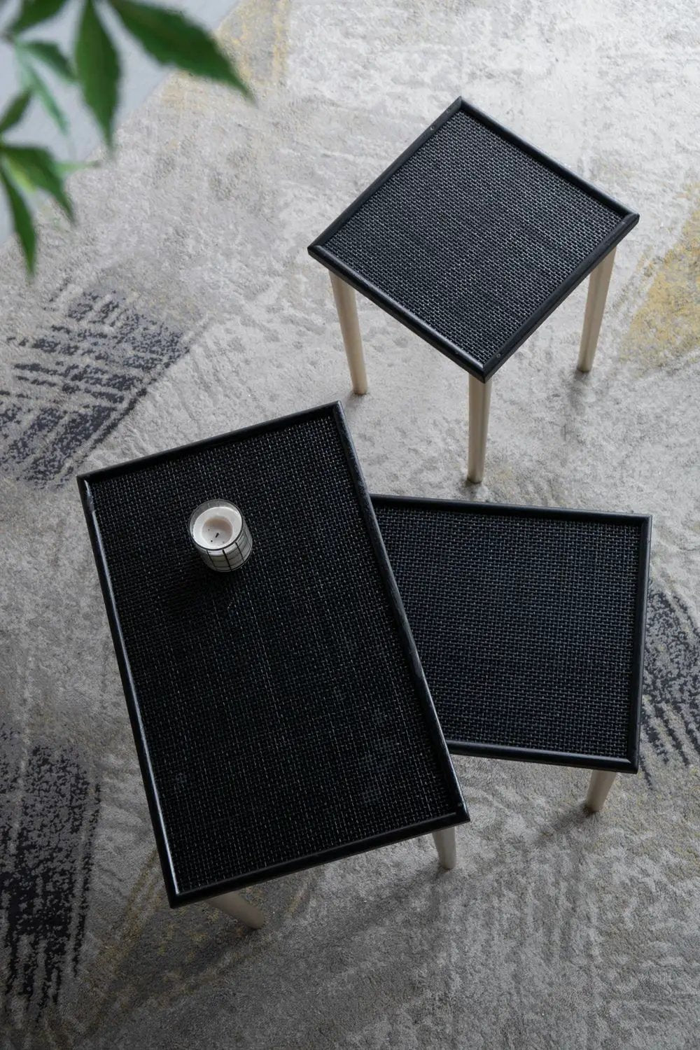 Bohemian Nesting Side Tables Set in Black Gold
