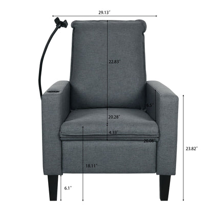 Recliner chair HouseOfZazla gray fabric with adjustable reclining, phone and cup holders on Tampa Home & Garden Store