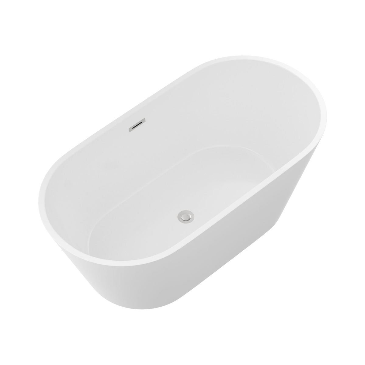 Glossy white freestanding bathtub with drain and sleek curved edges on Tampa Home & Garden Store