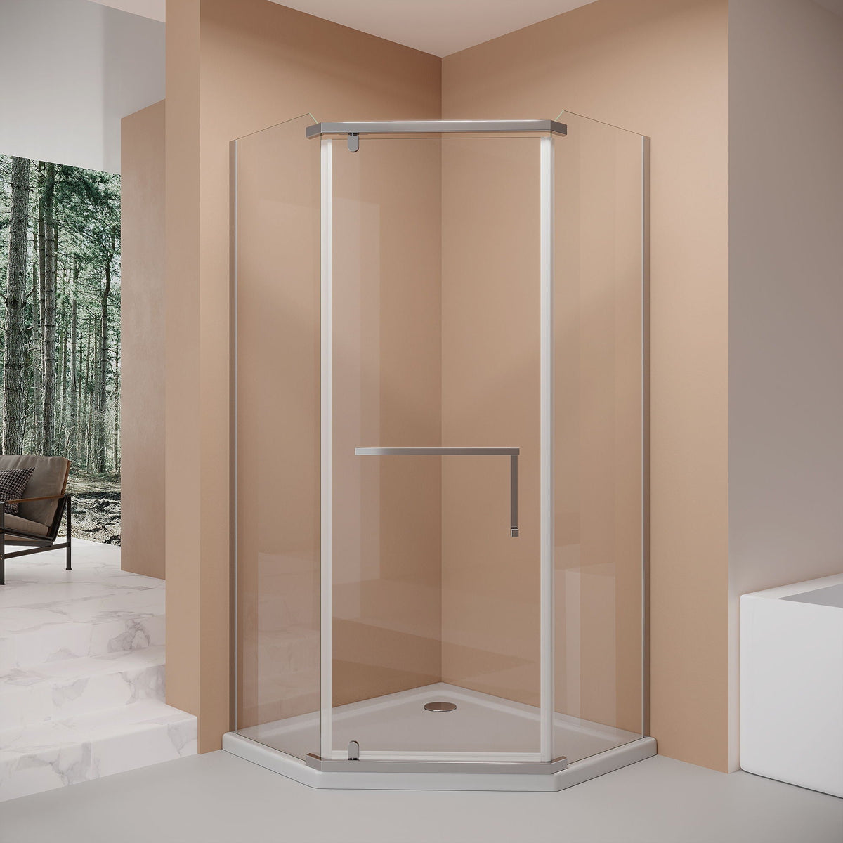 Frameless Neo Angle Shower Door with tempered glass pearl silver by HouseOfZazla on Tampa Home & Garden Store