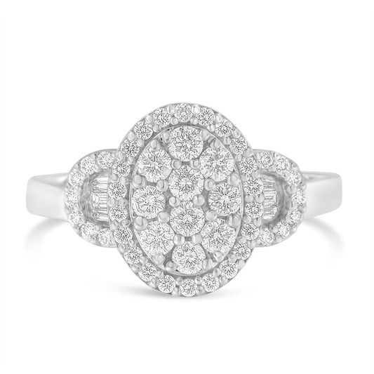 10K white gold diamond cluster ring with halo, Art Deco buckle style, 1.0 cttw, size 7 Bids.com on Tampa Home & Garden Store