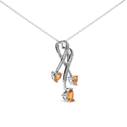 Sterling silver necklace with 3-stone heart pendant, citrine and diamond accents on spiral drop on Tampa Home & Garden Store