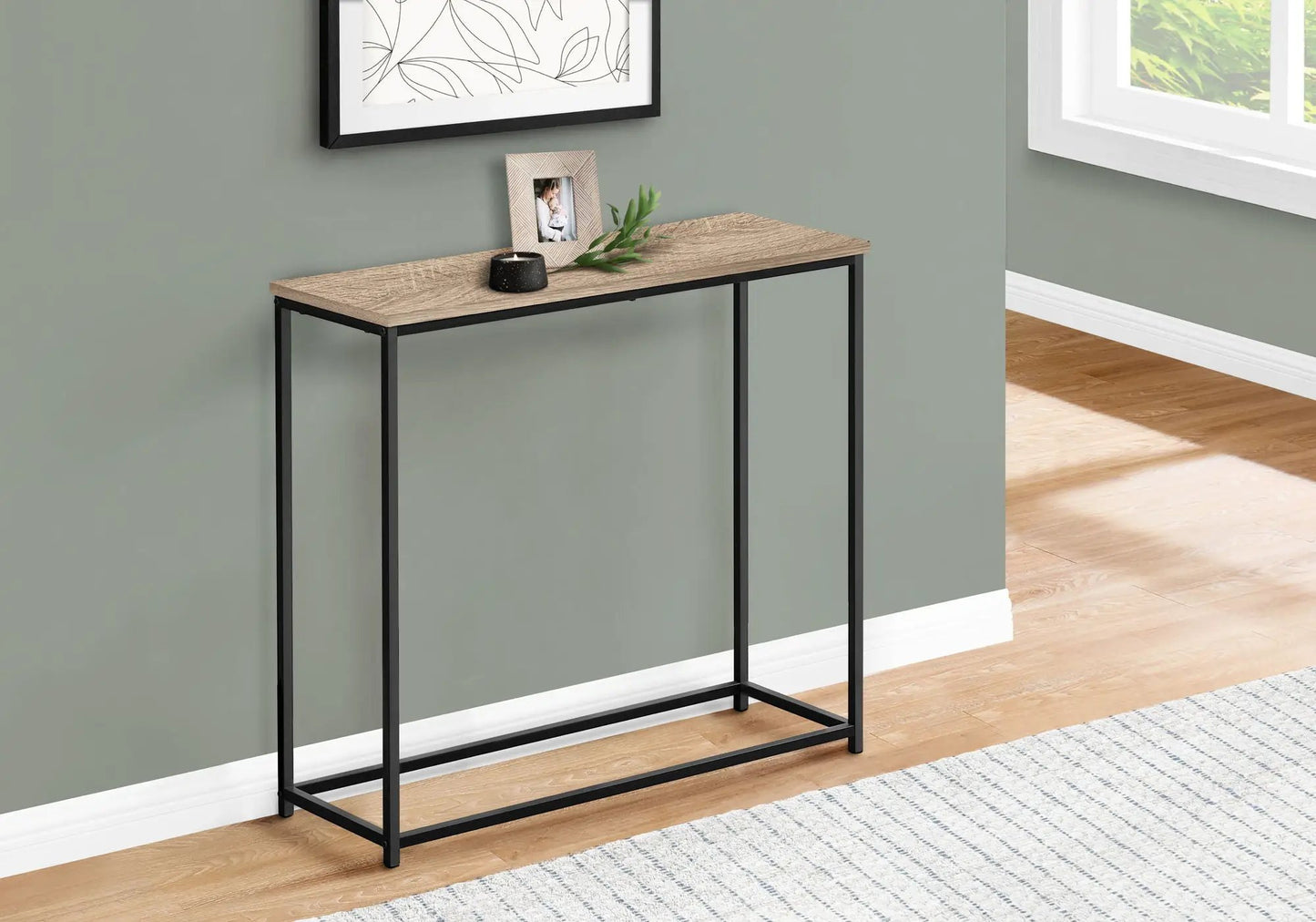 Accent Console Table with oak top and black metal frame for entryway Unique Piece Furniture on Tampa Home & Garden Store