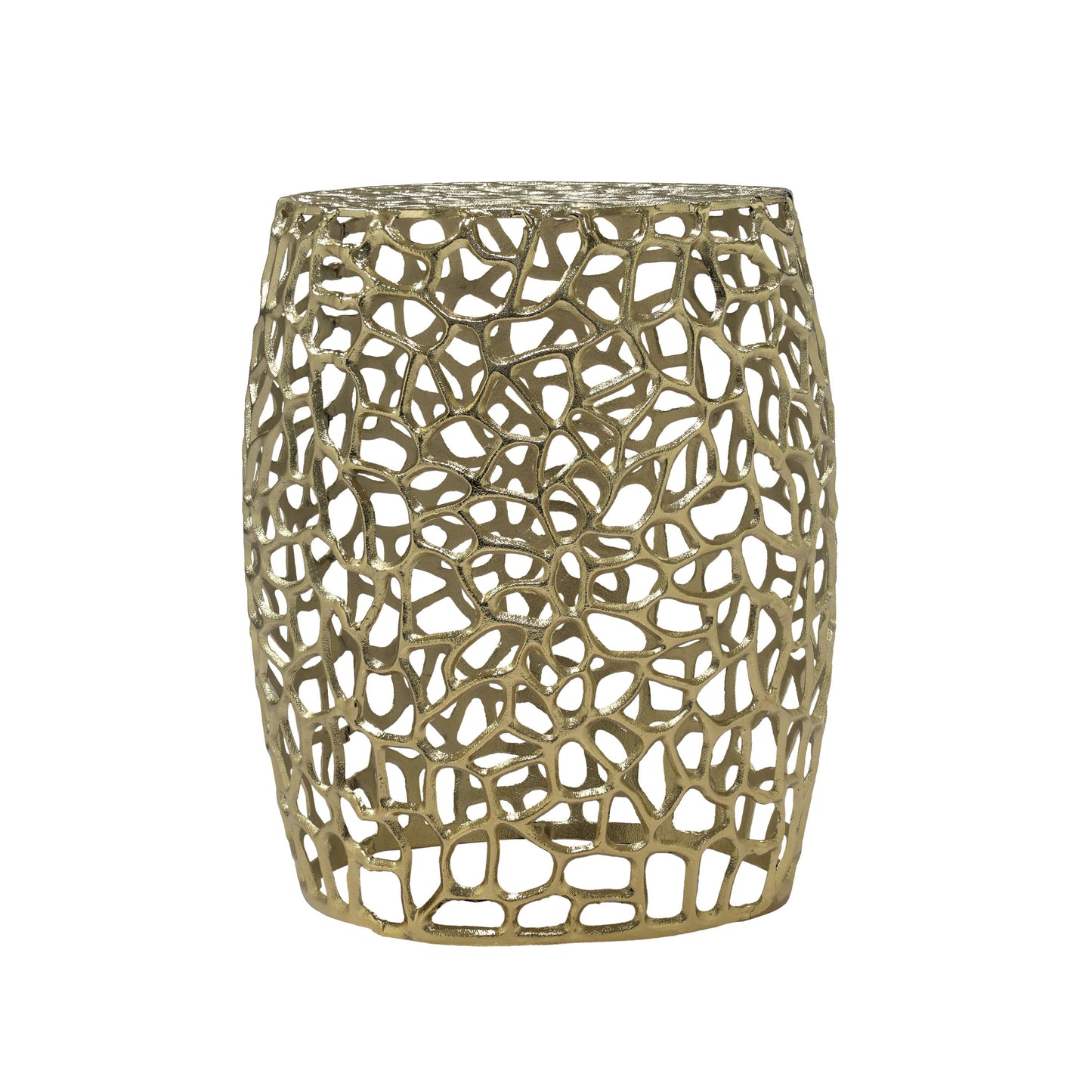 Aluminum drum end table with intricate gold lattice design, HouseOfZazla on Tampa Home & Garden Store