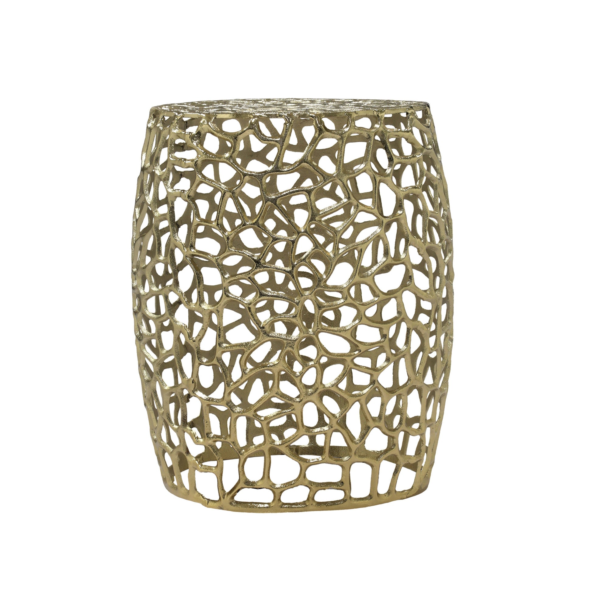 Aluminum drum end table with intricate gold lattice design, HouseOfZazla on Tampa Home & Garden Store