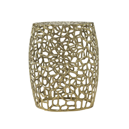 Aluminum drum end table with intricate gold lattice design, HouseOfZazla on Tampa Home & Garden Store