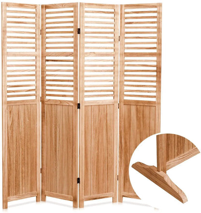 4-panel wooden folding room divider in natural oak with slatted upper panels by Unique Piece Furniture on Tampa Home & Garden Store
