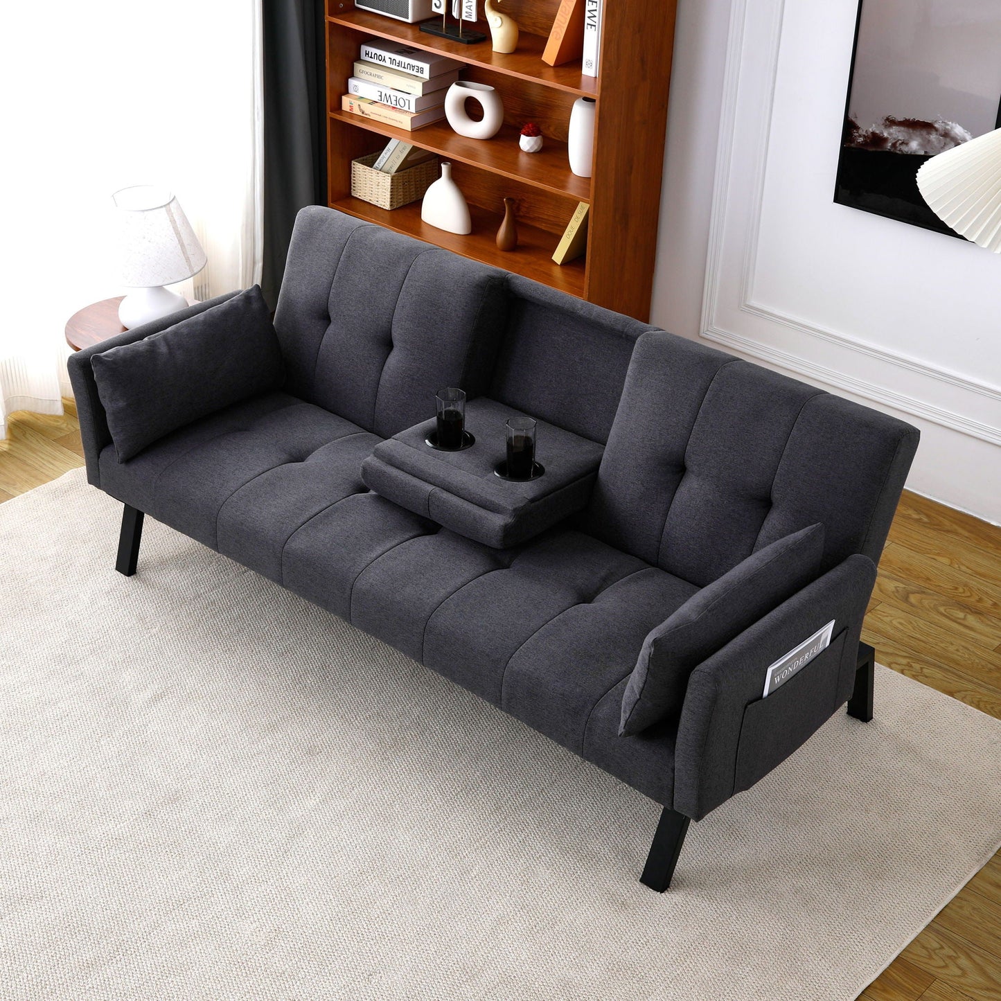 Compact Foldable Sofa Bed and Cup Holder
