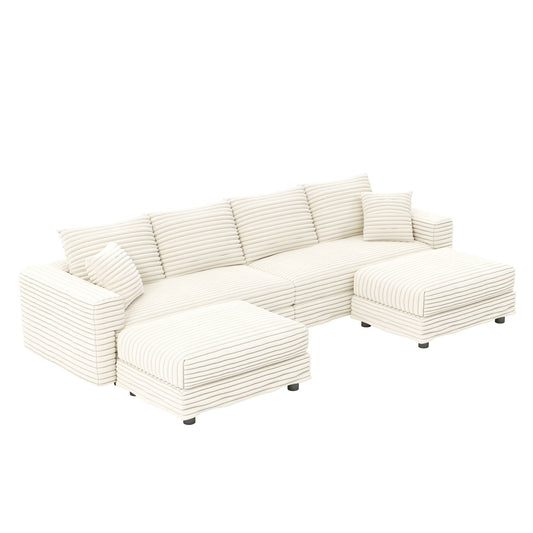 Deep Seat Convertible Sofa 3pc set with soft pillows and ottomans in beige striped fabric on Tampa Home & Garden Store