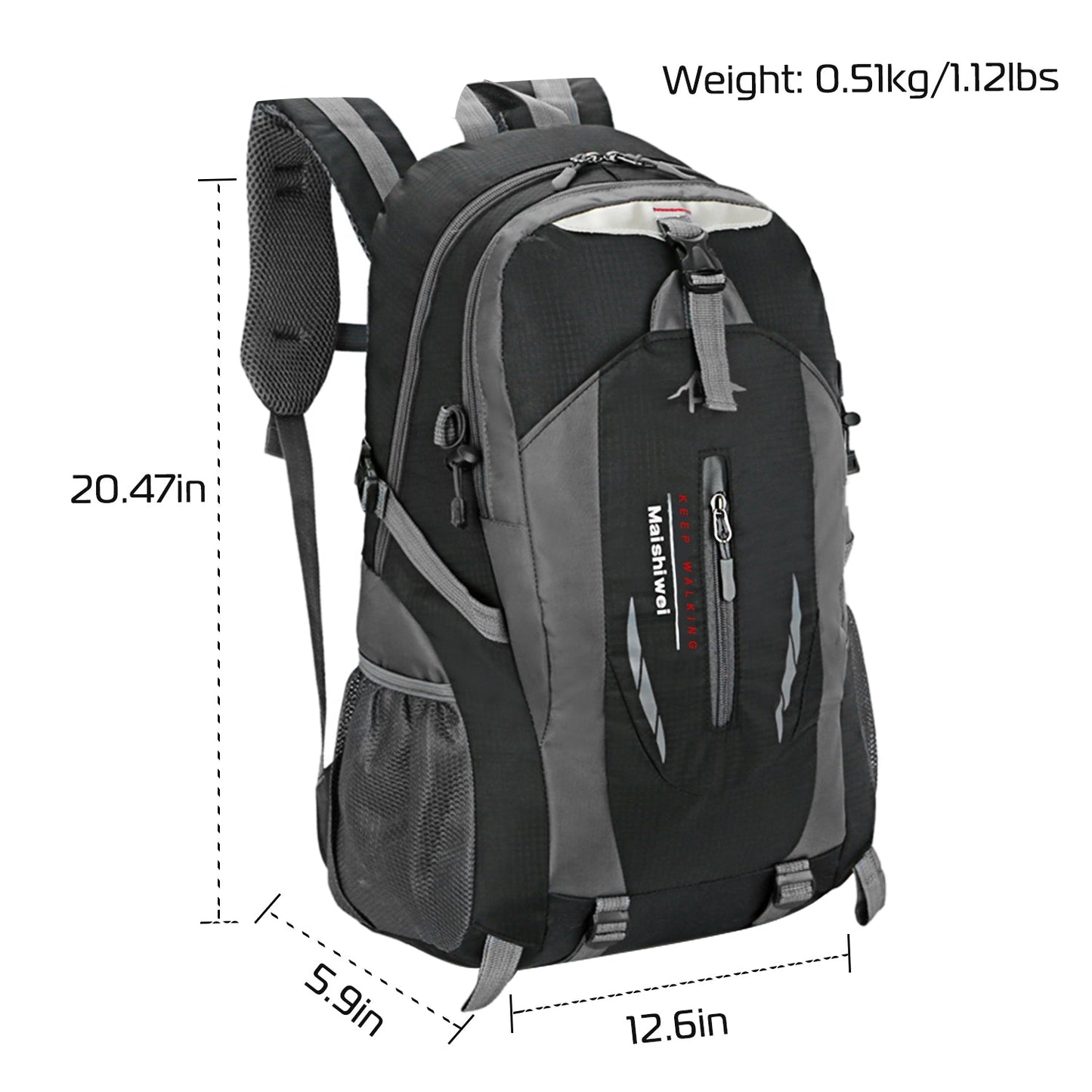 GemGear 36L waterproof hiking backpack with gray panels and front zipper pocket on Tampa Home & Garden Store