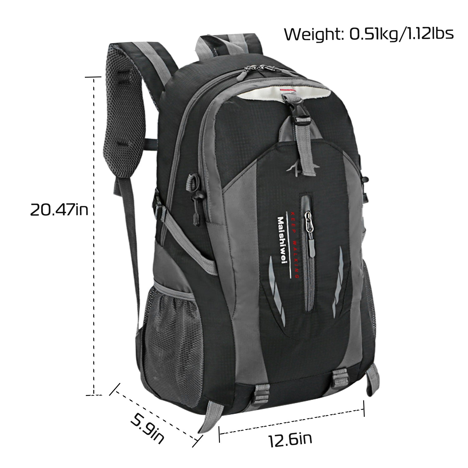GemGear 36L waterproof hiking backpack with gray panels and front zipper pocket on Tampa Home & Garden Store