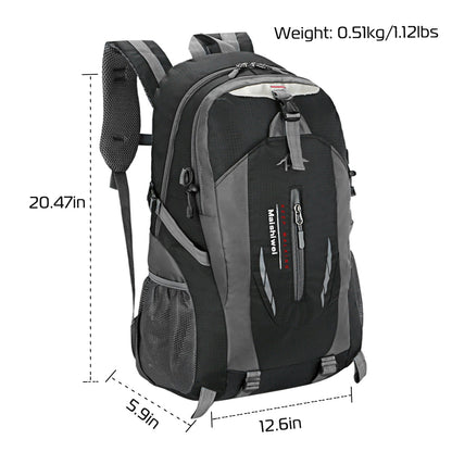 GemGear 36L waterproof hiking backpack with gray panels and front zipper pocket on Tampa Home & Garden Store