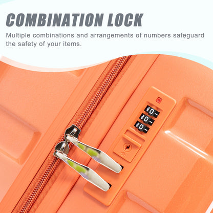 3-Piece spinner luggage set gradient orange color with zipper detail and combo lock on Tampa Home & Garden Store
