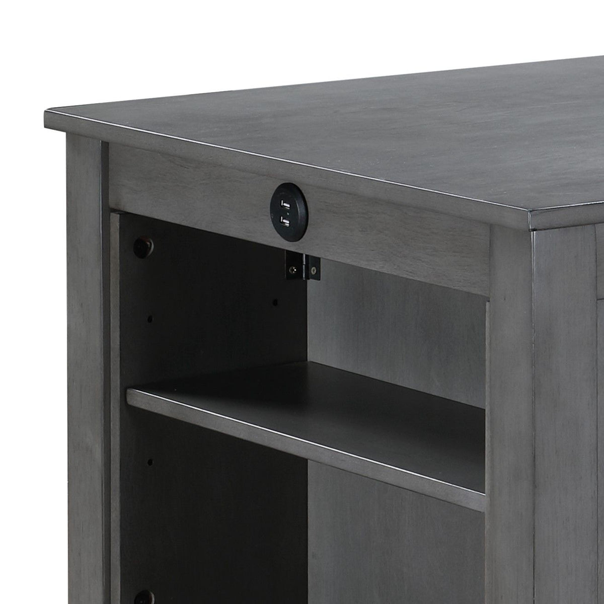 Graham small-space counter height dining table with USB ports and shelves, gray wood finish on Tampa Home & Garden Store