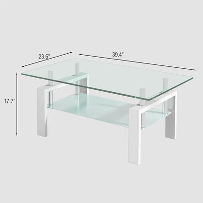 Tempered Glass Table With Storage For Living Room