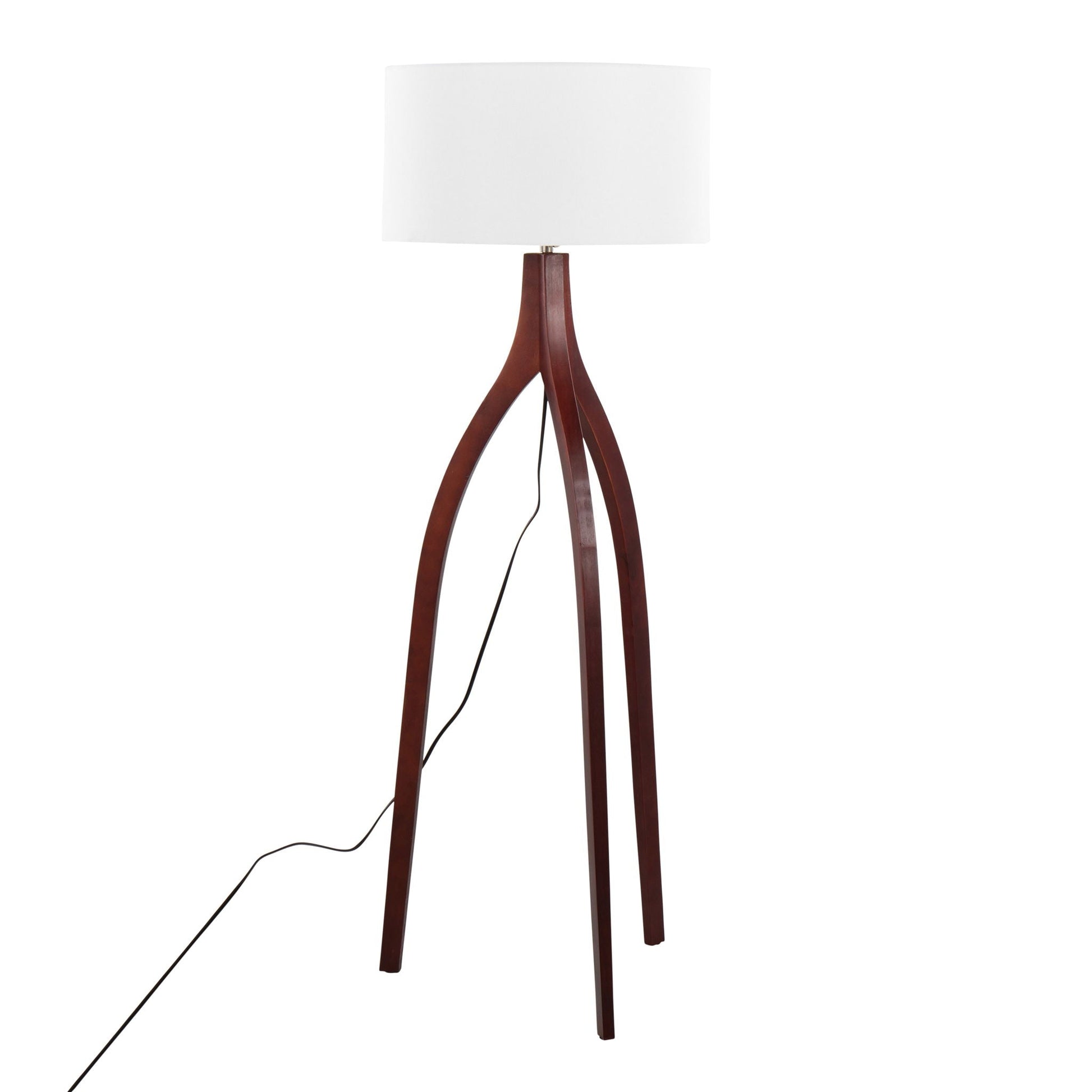 Wishbone contemporary floor lamp with dark wood tripod base and white shade, HouseOfZazla on Tampa Home & Garden Store