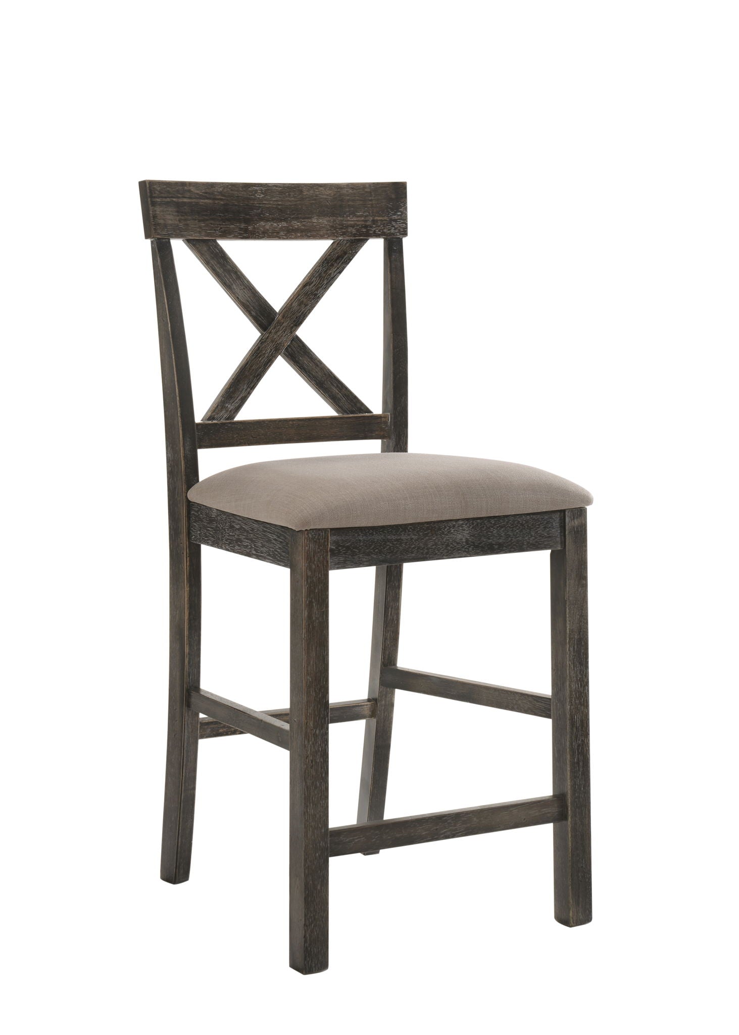Martha II Weathered Counter Height Chair Set of 2 with X-back gray tan seats on Tampa Home & Garden Store