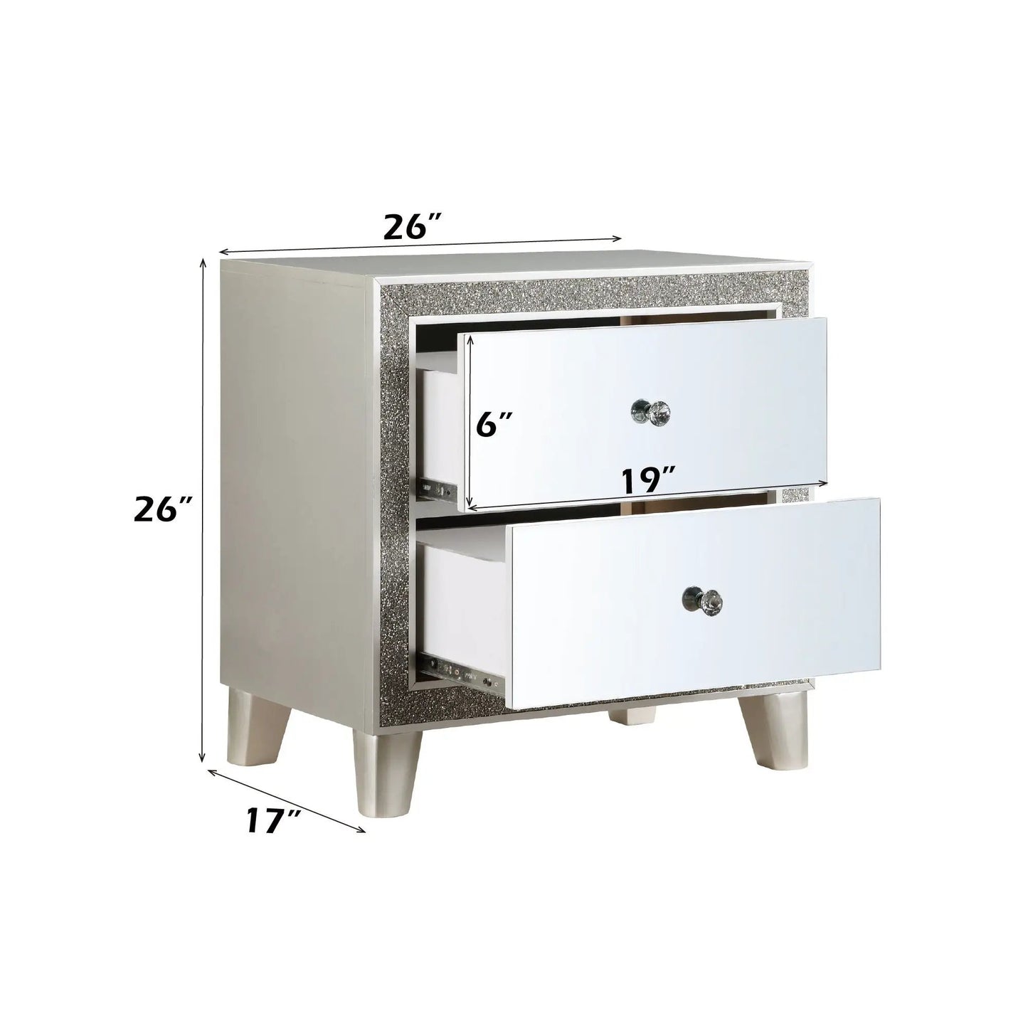 Sliverfluff mirrored nightstand Champagne with glitter frame on Tampa Home & Garden Store