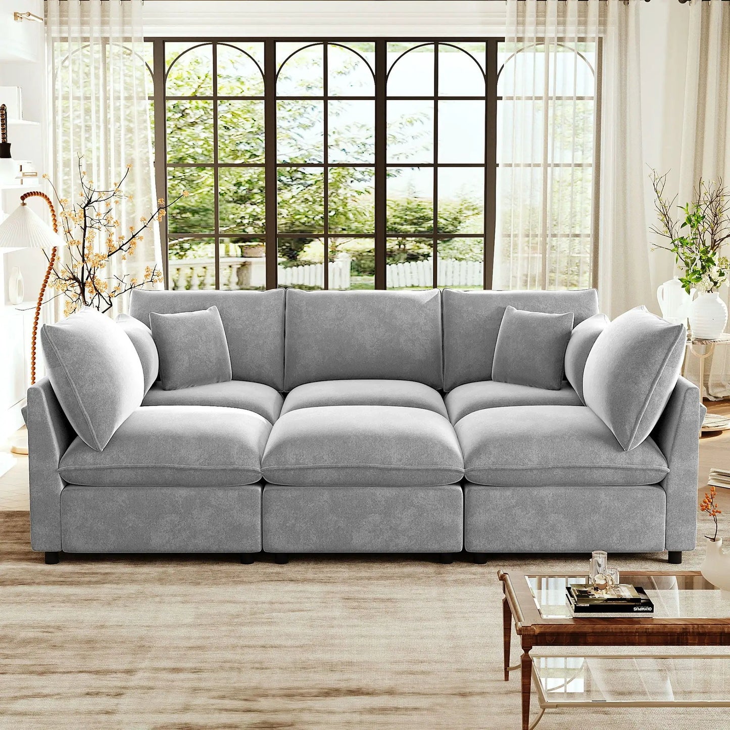 Modern U-shaped sectional sofa in gray fabric, 2-piece set with movable ottoman storage on Tampa Home & Garden Store