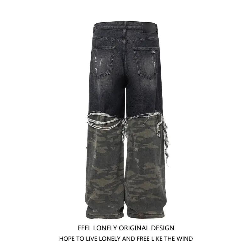 Men's FLIPSTYLEZLLC camo wide-leg jeans with distressed back pockets and ripped camo legs on Tampa Home & Garden Store