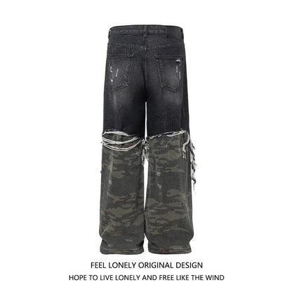 Men's FLIPSTYLEZLLC camo wide-leg jeans with distressed back pockets and ripped camo legs on Tampa Home & Garden Store