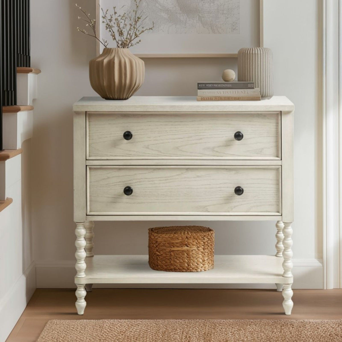 Signature Beckett 2-Drawer Accent Chest with wood frame in whitewashed beige by HouseOfZazla on Tampa Home & Garden Store