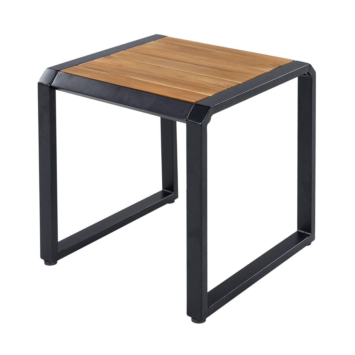 Outdoor Side Table with Black Metal and Wood Top
