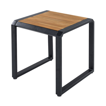 Outdoor Side Table with Black Metal and Wood Top