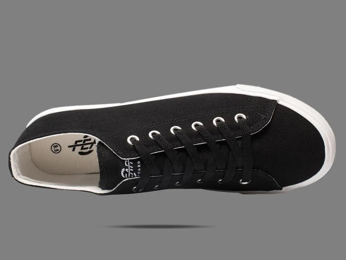 Mercantile Mountain Fear0 NJ Retro Skateboard Sneakers, black canvas upper with white sole, lace-up on Tampa Home & Garden Store