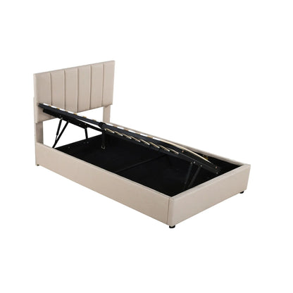 Upholstered platform bed with hydraulic storage in beige fabric Unique Piece Furniture on Tampa Home & Garden Store
